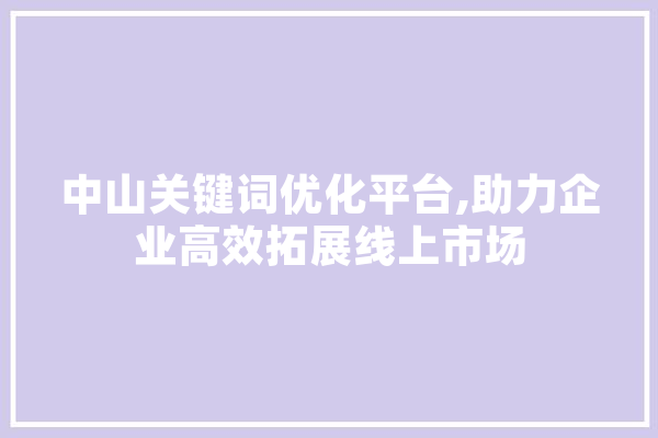 中山关键词优化平台,助力企业高效拓展线上市场