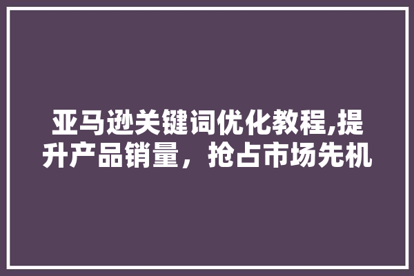 亚马逊关键词优化教程,提升产品销量，抢占市场先机