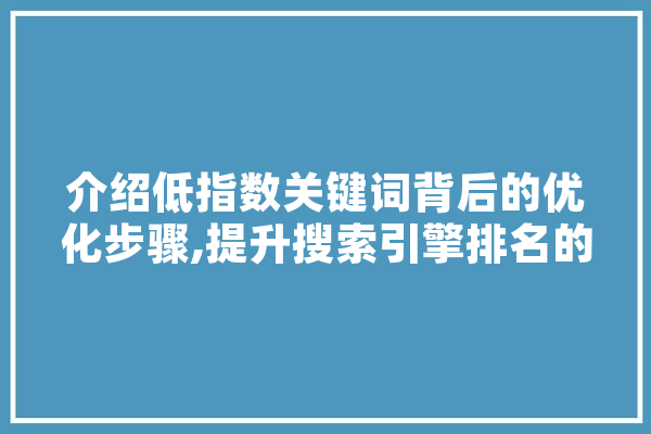 介绍低指数关键词背后的优化步骤,提升搜索引擎排名的方法 文字写作