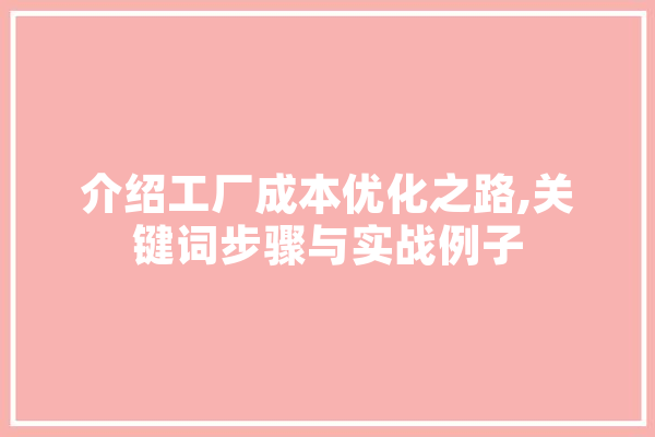 介绍工厂成本优化之路,关键词步骤与实战例子