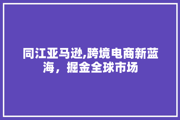 同江亚马逊,跨境电商新蓝海，掘金全球市场