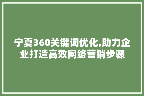 宁夏360关键词优化,助力企业打造高效网络营销步骤 文字写作