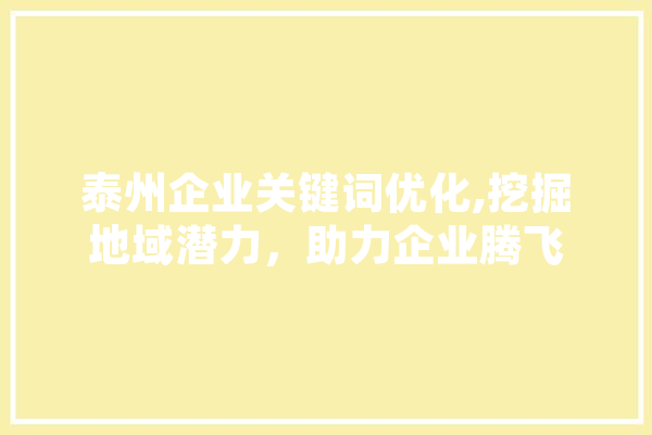 泰州企业关键词优化,挖掘地域潜力，助力企业腾飞