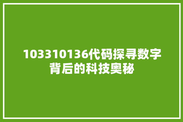 103310136代码探寻数字背后的科技奥秘