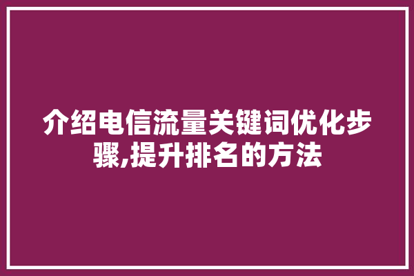 介绍电信流量关键词优化步骤,提升排名的方法