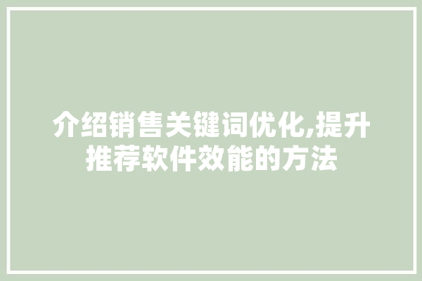 介绍销售关键词优化,提升推荐软件效能的方法