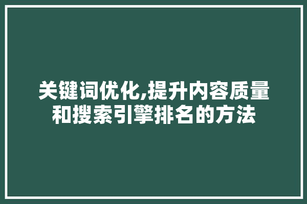 关键词优化,提升内容质量和搜索引擎排名的方法