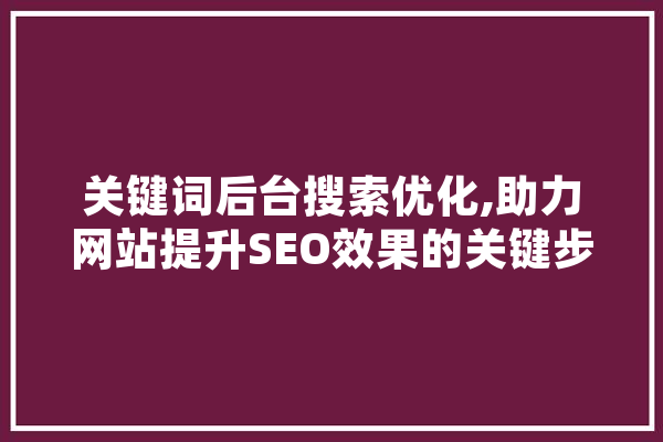 关键词后台搜索优化,助力网站提升SEO效果的关键步骤 智能问答