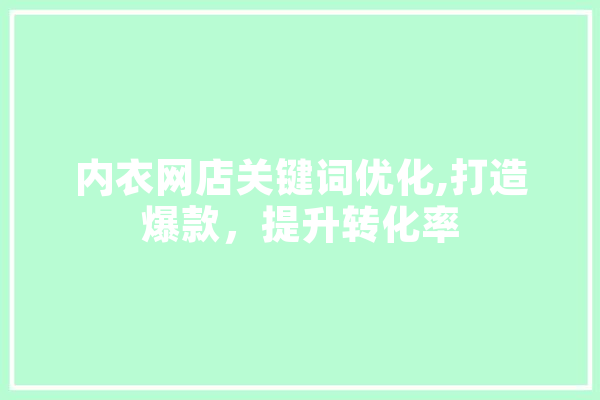 内衣网店关键词优化,打造爆款，提升转化率