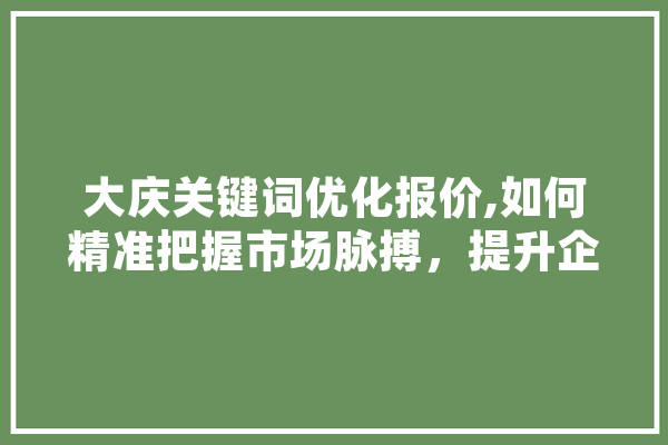 大庆关键词优化报价,如何精准把握市场脉搏，提升企业竞争力 计算机