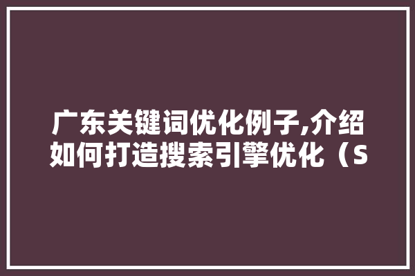 广东关键词优化例子,介绍如何打造搜索引擎优化（SEO）的黄金步骤