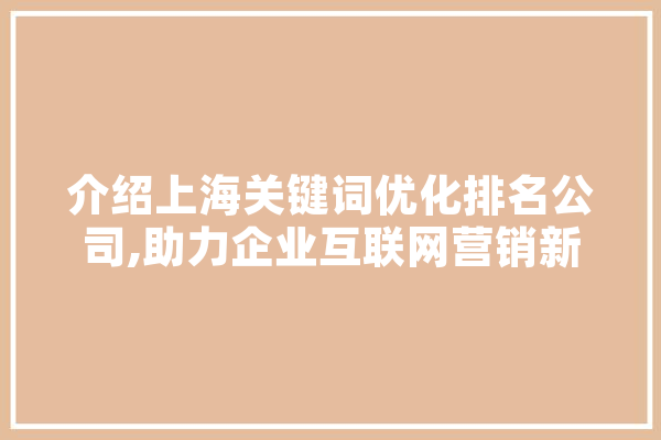 介绍上海关键词优化排名公司,助力企业互联网营销新篇章 智能问答