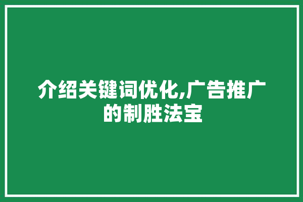 介绍关键词优化,广告推广的制胜法宝 AI快讯