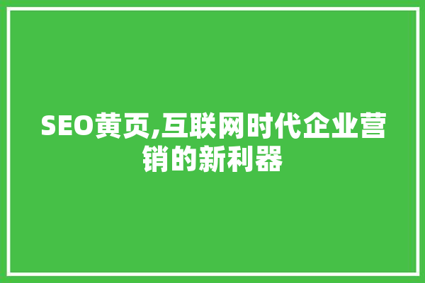 SEO黄页,互联网时代企业营销的新利器 计算机