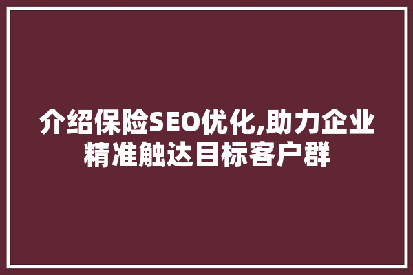 介绍保险SEO优化,助力企业精准触达目标客户群