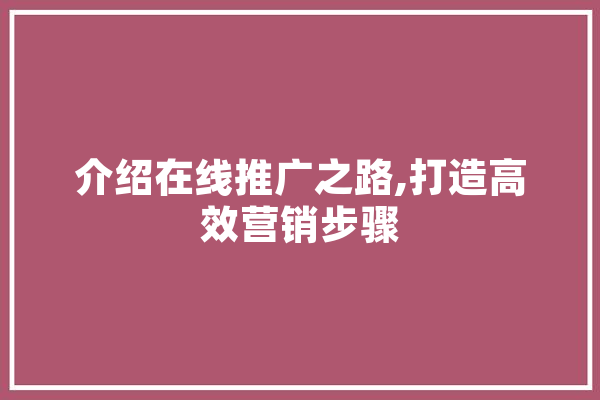 介绍在线推广之路,打造高效营销步骤