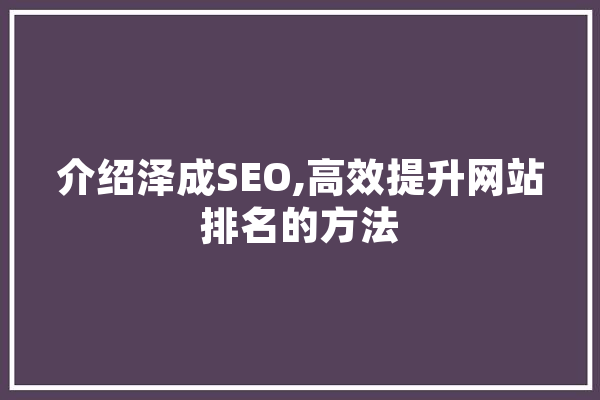 介绍泽成SEO,高效提升网站排名的方法 绘影字幕