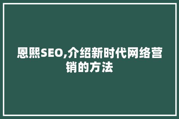 恩熙SEO,介绍新时代网络营销的方法