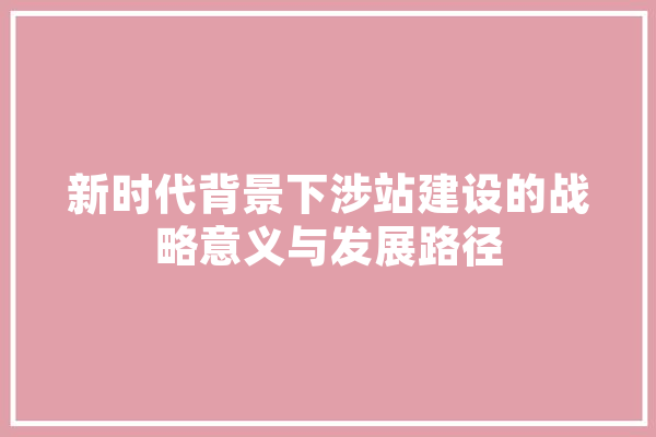 新时代背景下涉站建设的战略意义与发展路径