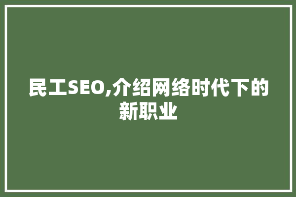 民工SEO,介绍网络时代下的新职业