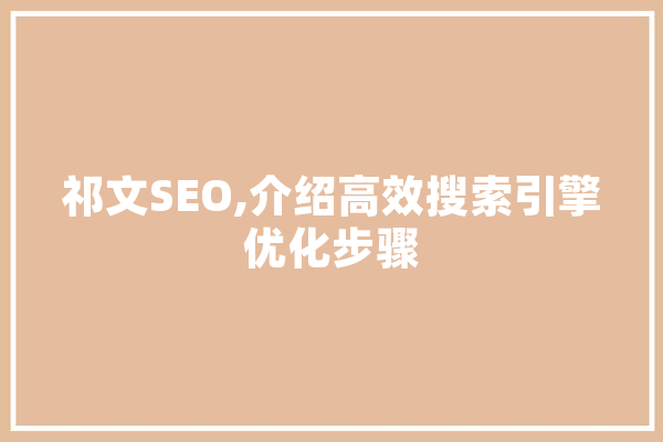祁文SEO,介绍高效搜索引擎优化步骤 AI快讯