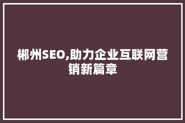 郴州SEO,助力企业互联网营销新篇章