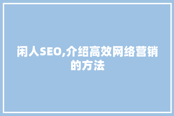 闲人SEO,介绍高效网络营销的方法