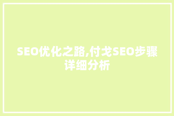 SEO优化之路,付戈SEO步骤详细分析 计算机