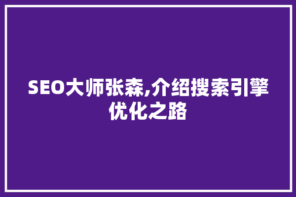 SEO大师张森,介绍搜索引擎优化之路