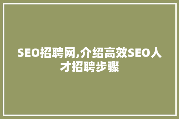 SEO招聘网,介绍高效SEO人才招聘步骤