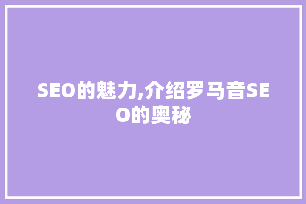 SEO的魅力,介绍罗马音SEO的奥秘 绘影字幕