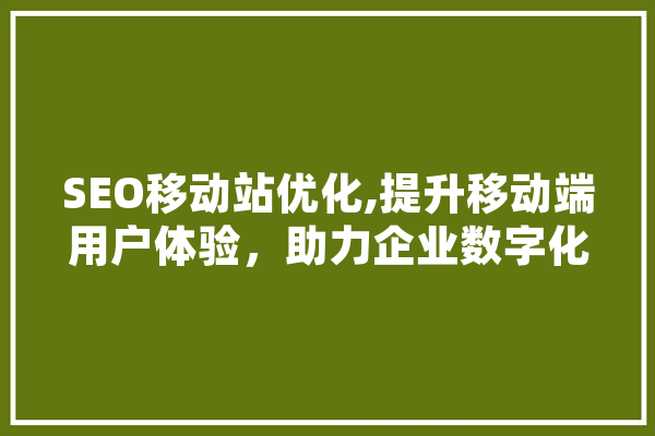 SEO移动站优化,提升移动端用户体验，助力企业数字化转型