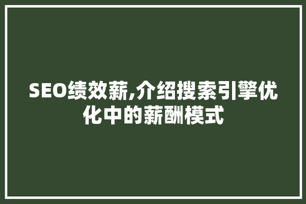 SEO绩效薪,介绍搜索引擎优化中的薪酬模式