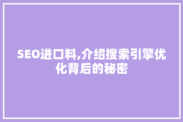 SEO进口料,介绍搜索引擎优化背后的秘密