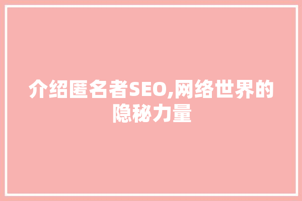 介绍匿名者SEO,网络世界的隐秘力量