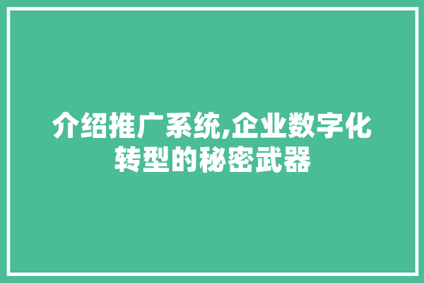 介绍推广系统,企业数字化转型的秘密武器