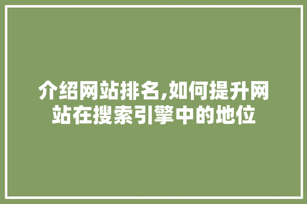 介绍网站排名,如何提升网站在搜索引擎中的地位