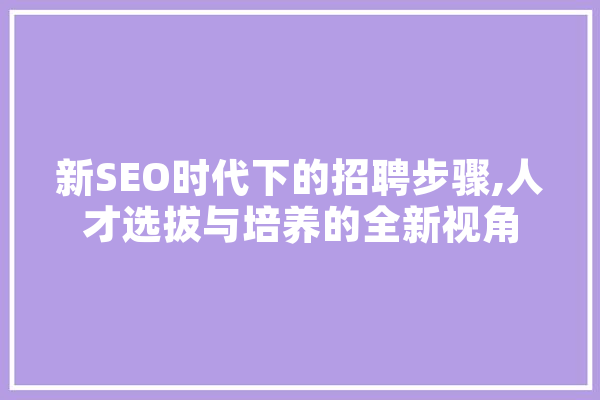 新SEO时代下的招聘步骤,人才选拔与培养的全新视角