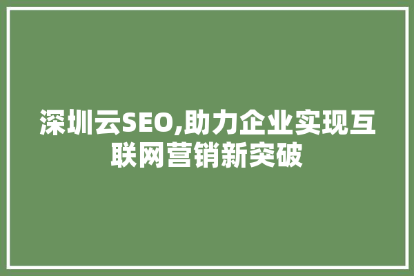 深圳云SEO,助力企业实现互联网营销新突破
