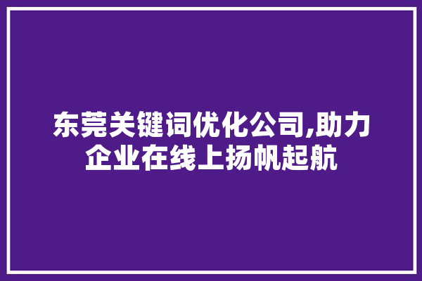 东莞关键词优化公司,助力企业在线上扬帆起航