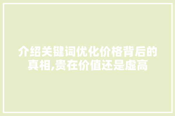 介绍关键词优化价格背后的真相,贵在价值还是虚高 AI简讯