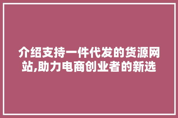 介绍支持一件代发的货源网站,助力电商创业者的新选择