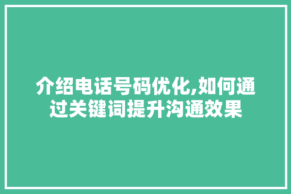 介绍电话号码优化,如何通过关键词提升沟通效果