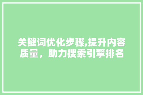 关键词优化步骤,提升内容质量，助力搜索引擎排名 绘影字幕