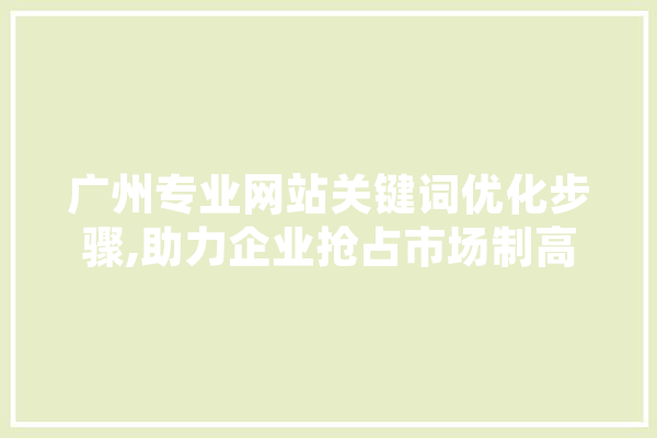 广州专业网站关键词优化步骤,助力企业抢占市场制高点