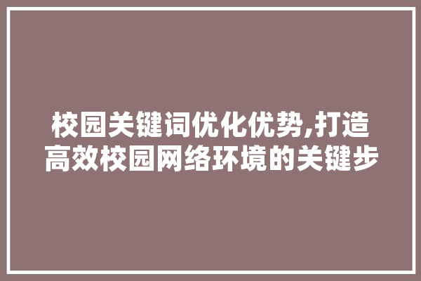 校园关键词优化优势,打造高效校园网络环境的关键步骤 AI简讯