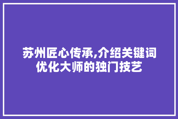 苏州匠心传承,介绍关键词优化大师的独门技艺 绘影字幕