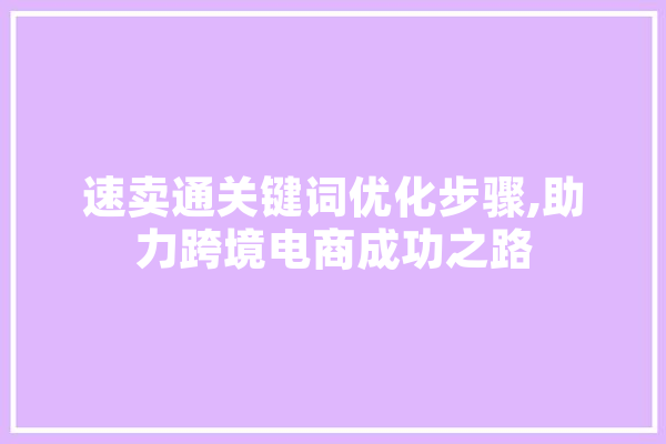 速卖通关键词优化步骤,助力跨境电商成功之路 文字写作