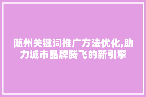 随州关键词推广方法优化,助力城市品牌腾飞的新引擎