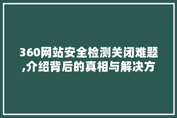 360网站安全检测关闭难题,介绍背后的真相与解决方法 AI快讯